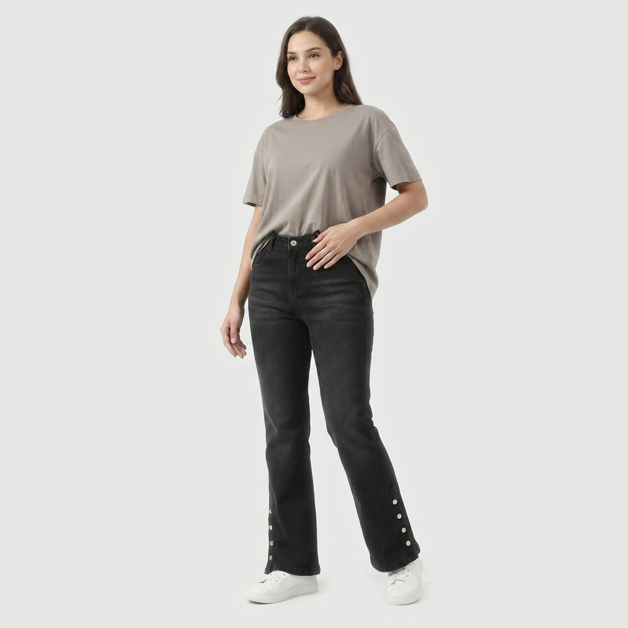 Women's Dark Grey Bootcut Fit Snap Hem Jeans, गहरा ग्रे, large