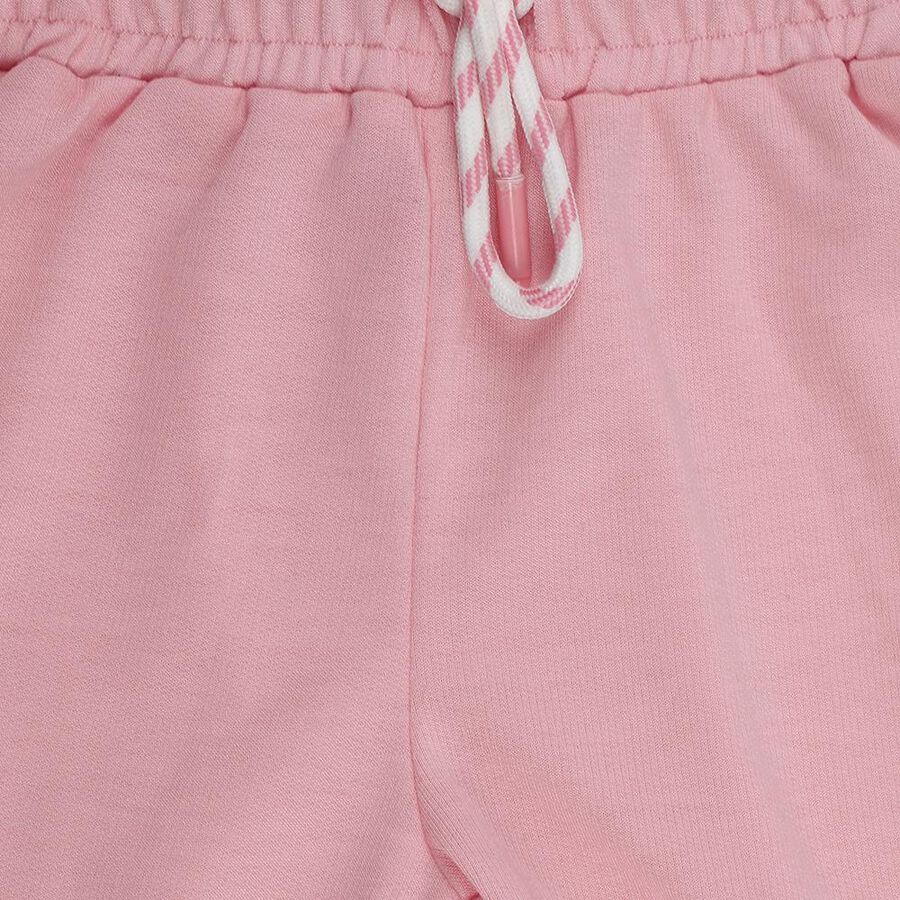Girls' Pink Regular Fit Floral Print Drawstring Shorts, गुलाबी, large