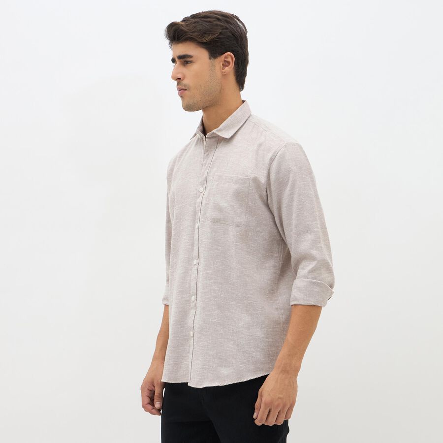 Men's Beige Classic Slim Fit Casual Shirt, भूरा, large image number null