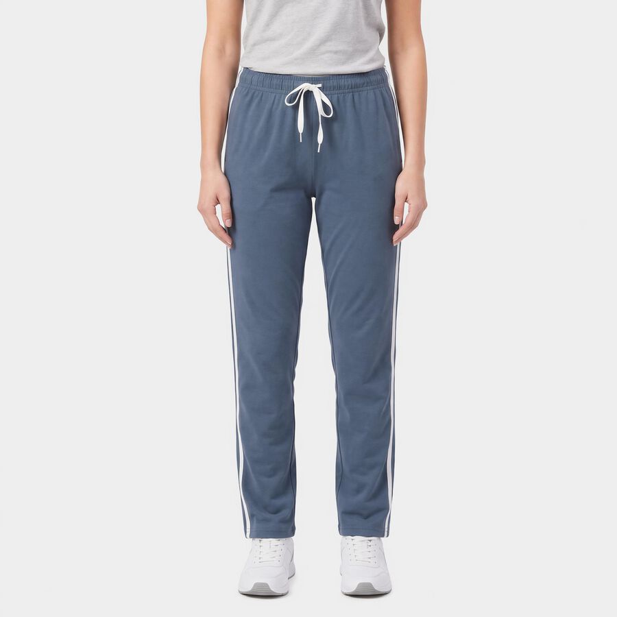 Women's Navy Blue Regular Fit Side-Striped Track Pants, Navy Blue, large