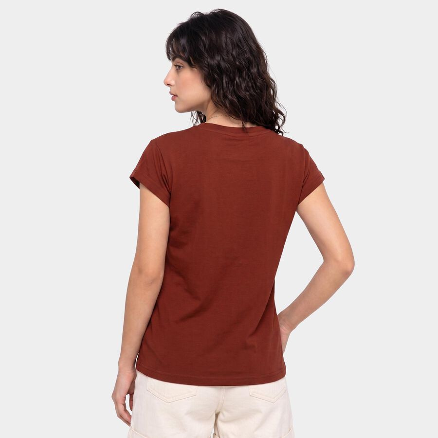 Women's Rust Round Neck Regular T-Shirt, रस्ट, large