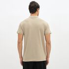 Men's Muted Beige Polo Neck Casual T-Shirt, Beige, small