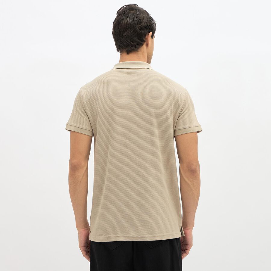 Men's Muted Beige Polo Neck Casual T-Shirt, Beige, large