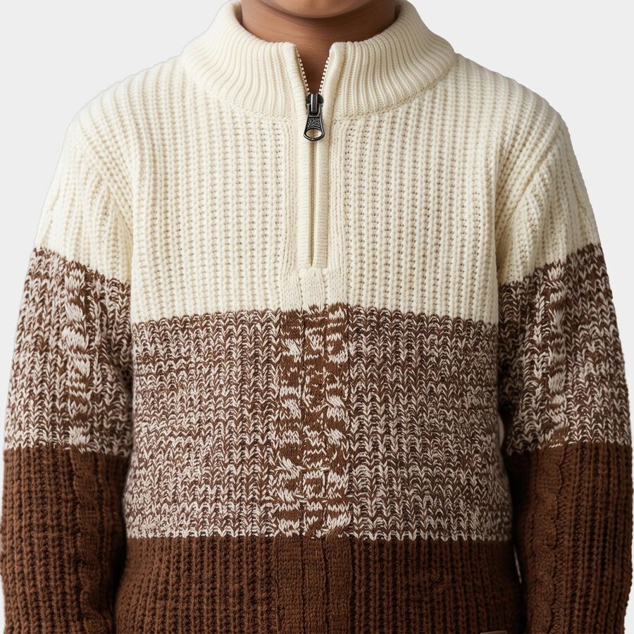 Boys' Brown Zip Neck Colorblock Pullover, Brown, large