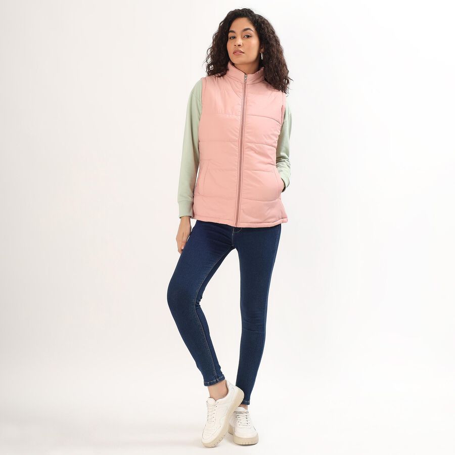 Women's Soft Pink High Neck Casual Jacket, Light Pink, large image number null