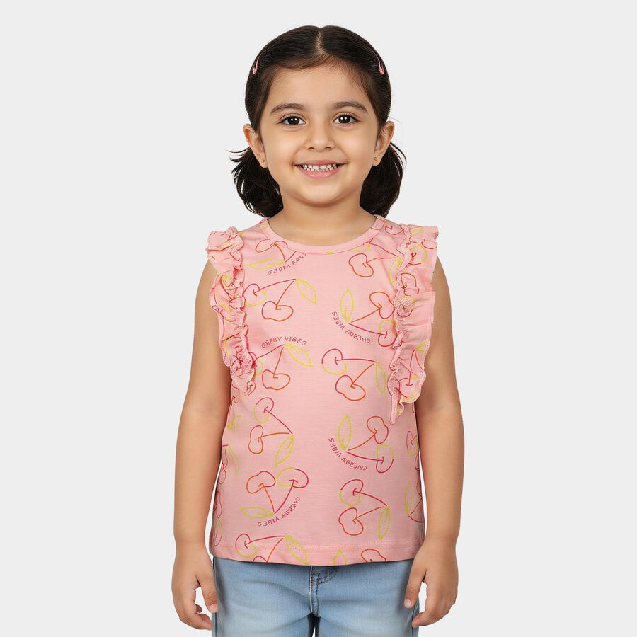 Girls Pink Cotton Round Neck Regular T-Shirt, गुलाबी, large