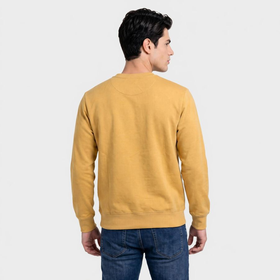 Men's Mustard Crew Neck Pullover Sweatshirt, Mustard, large
