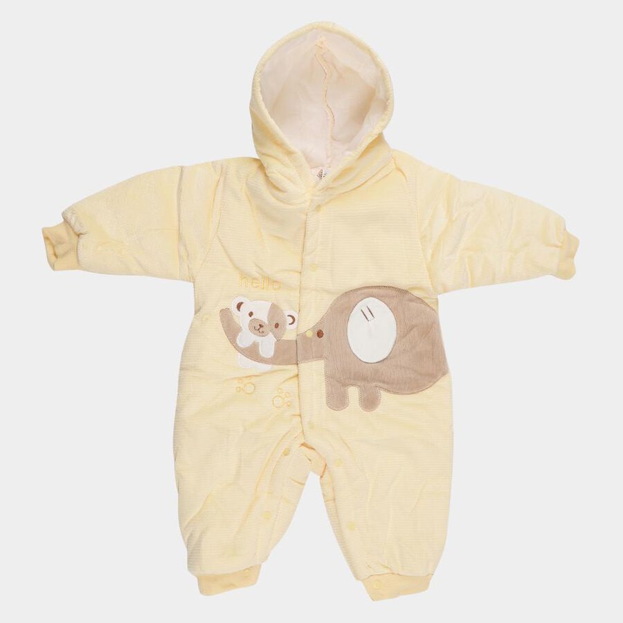 Infants' Yellow Hooded Elephant Appliqué Baba Suit, पीला, large image number null