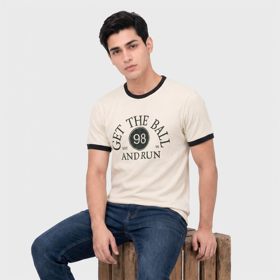 Men's White Round Neck Regular T-Shirt, White, large