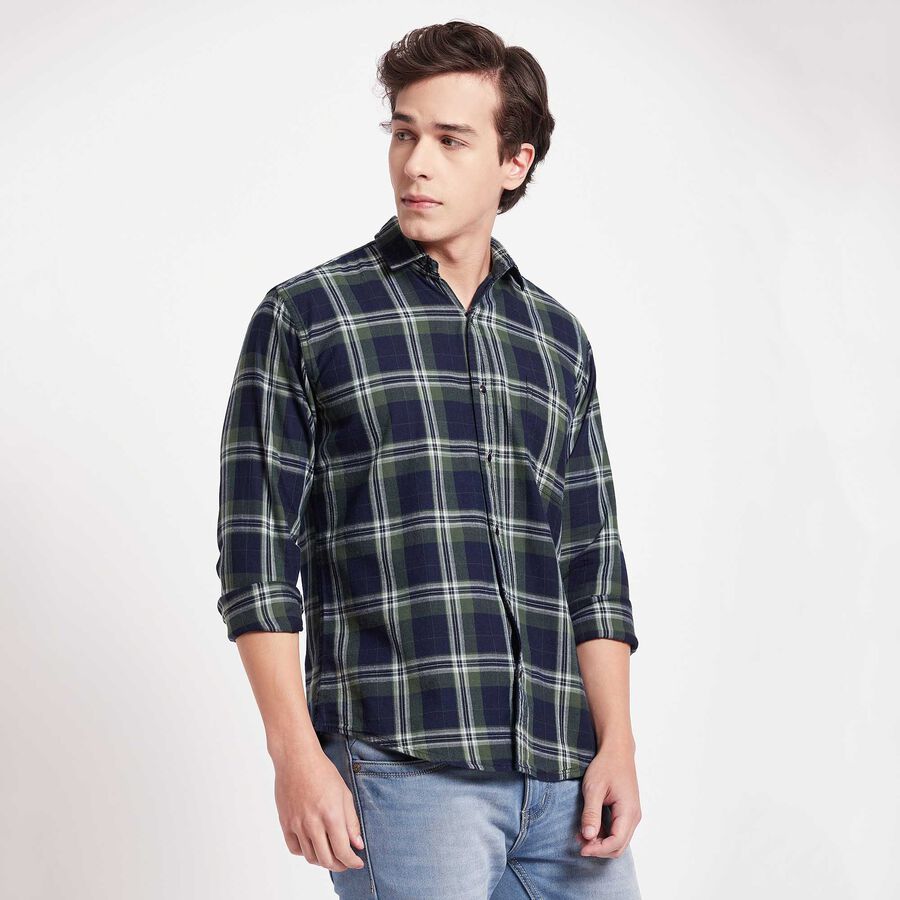 Cotton Checks Casual Shirt, Dark Green, large image number null