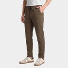 Men's Dark Green Slim Fit Drawstring Casual Trousers, गहरा हरा, small