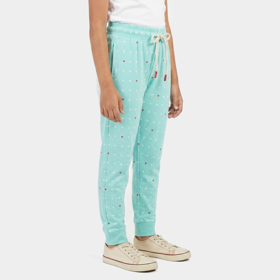 Girls' Aqua Jogger Heart Printed Cotton Blend Pyjama, Aqua, large