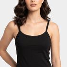 Women's Black Cotton Scoop Neck Camisole Slip, काला, small
