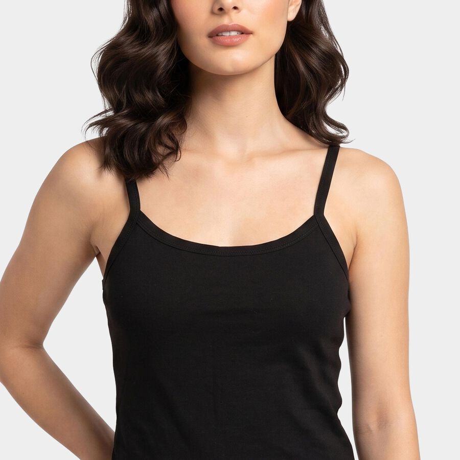 Women's Black Cotton Scoop Neck Camisole Slip, काला, large
