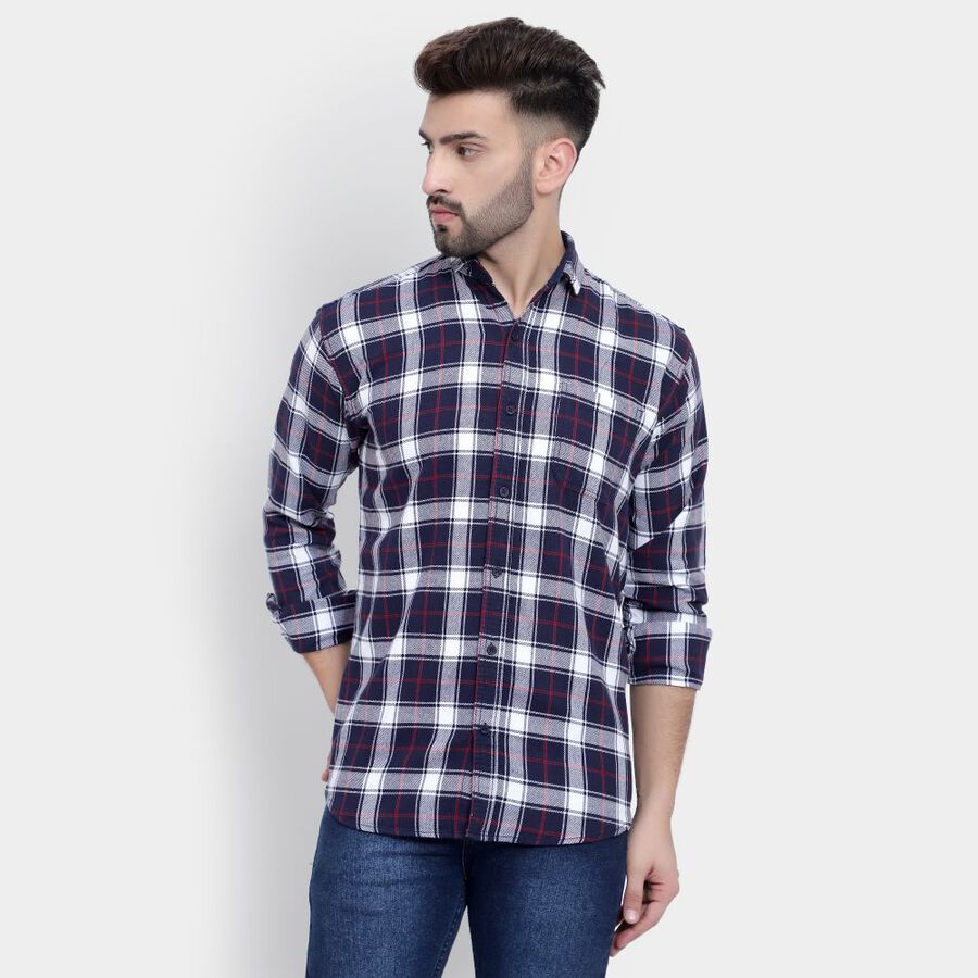 Cotton Checks Casual Shirt, Navy Blue, large image number null