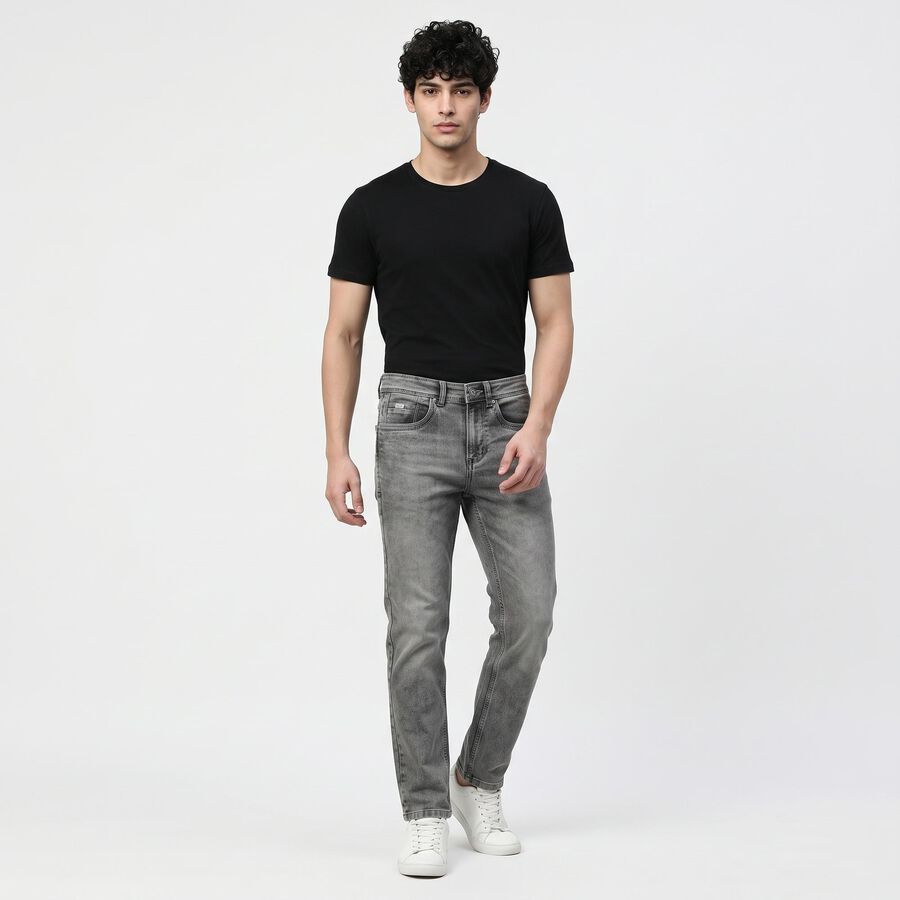 Men's Grey Slim Fit Faded Jeans, Dark Grey, large