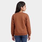 Girls' Brown Crew Neck Graphic Print Sweatshirt, भूरा, small