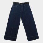 Girls' Navy Blue Wide Leg Seam Detail Jeans, मध्यम नीला, small