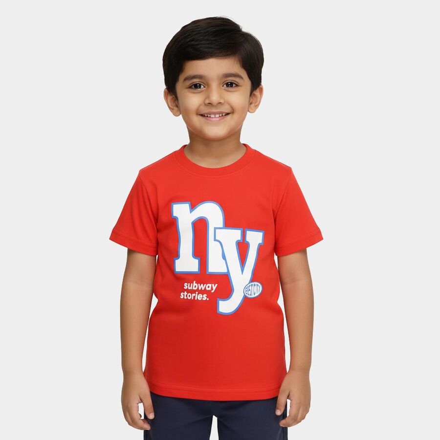 Boys Bright Cherry Red Crew Neck Casual T-Shirt, Red, large image number null