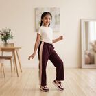 Girls Wine Straight Fit Side Striped Drawstring Winter Pyjama, Wine, small