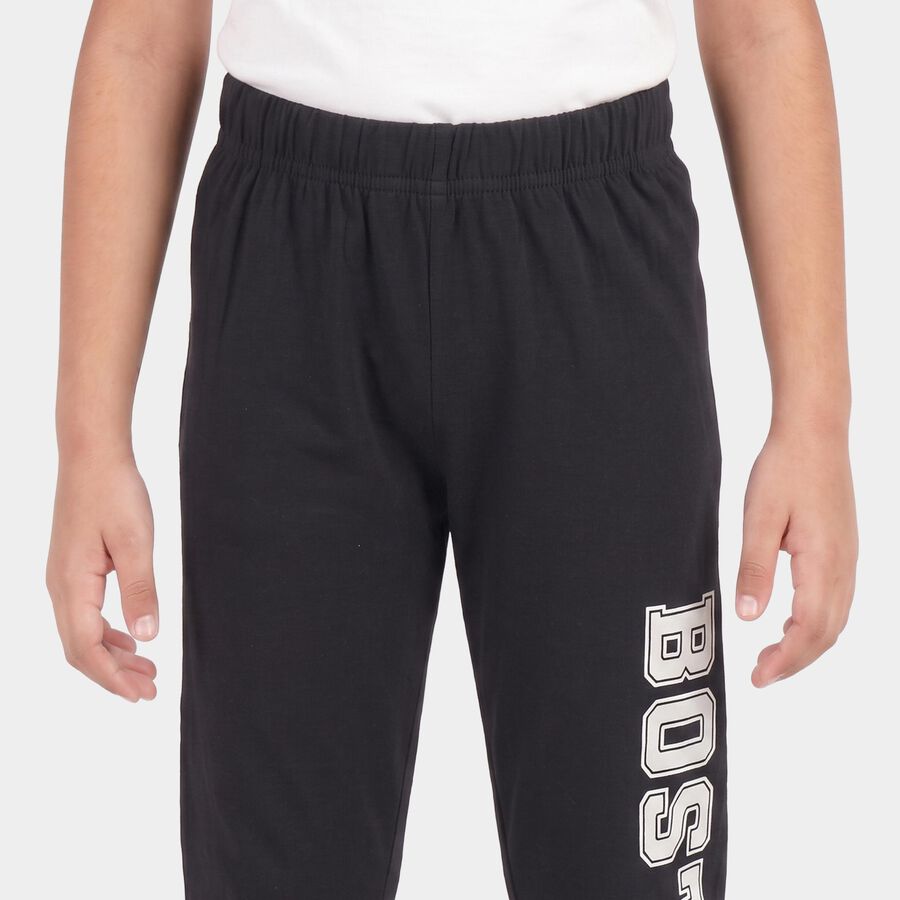 Boys' Navy Blue Straight Fit Typography Printed Cotton Blend Pyjama, नेवी ब्लू, large