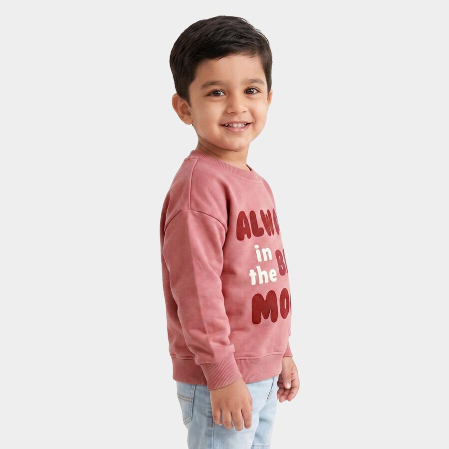Boys' Pink Crew Neck Graphic Print Sweatshirt, गुलाबी, large