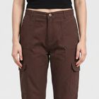 Women Brown Straight Fit Cargo Trousers, Brown, small