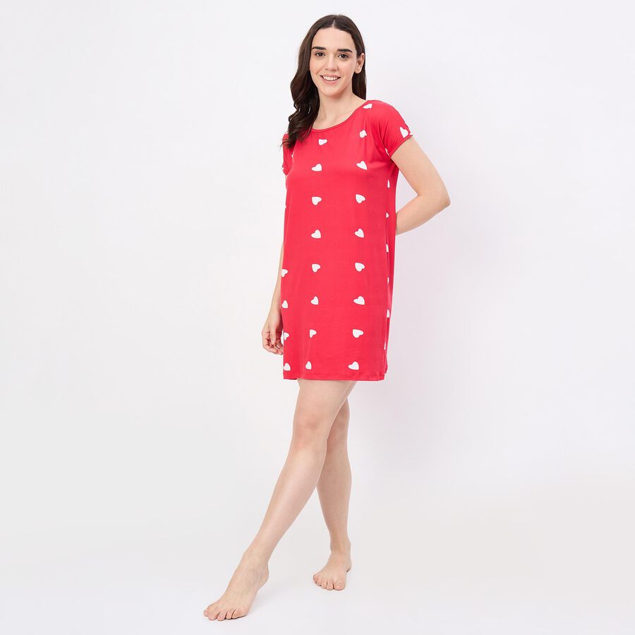 Women's Muted Charcoal Black Sleeveless Minimalist Nighty, लाल, large