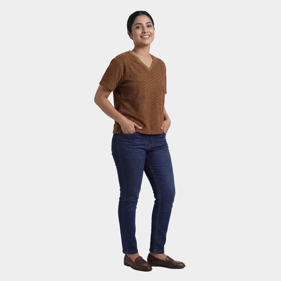 Women's Rust Round Neck Casual T-Shirt, Rust, large