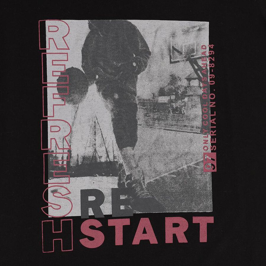 Boys Jet Black Crew Neck Graphic Printed T-Shirt, Black, large image number null