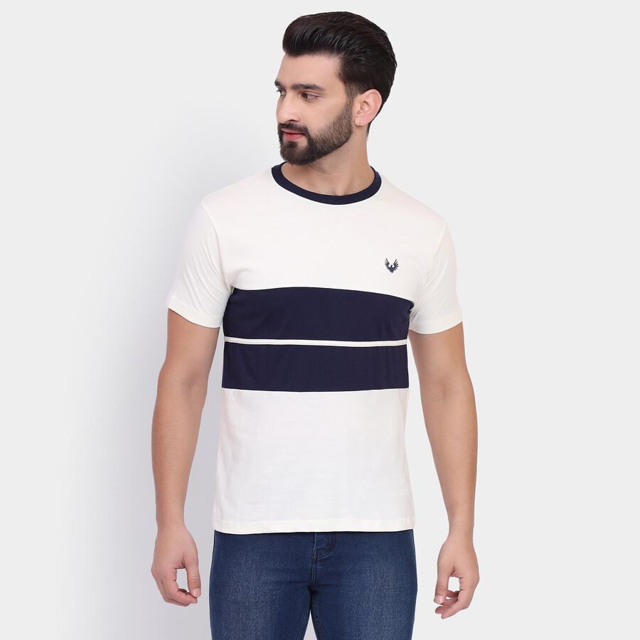 Men's 100% Cotton Round Neck Half Sleeves T-Shirt , ऑफ व्हाइट, large