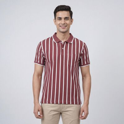 Men's Pink Polo Collar Casual Half Sleeve T-Shirt