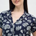 Women's Midnight Navy Blue Notch Neck Printed Night Suit, Navy Blue, small image number null