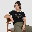 Women Black Round Neck Regular T-Shirt, Black, small