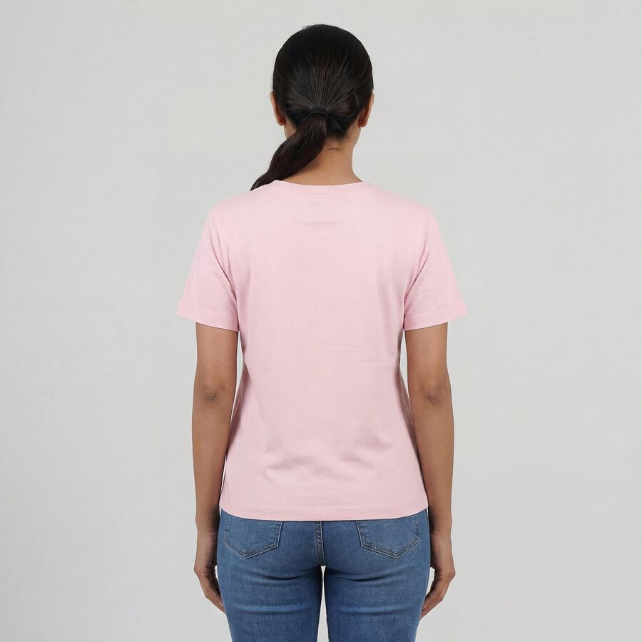Women's Light Pink Cotton Round Neck Casual T-Shirt, Light Pink, large