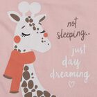Girls Pink Cotton Round Neck Giraffe Print Night Suit, Light Pink, small