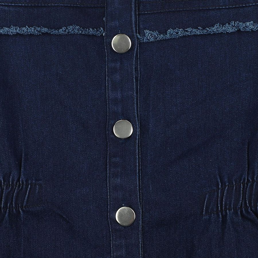 Girls' Navy Blue A-Line Butterfly Applique Button-Front Frock, Dark Blue, large