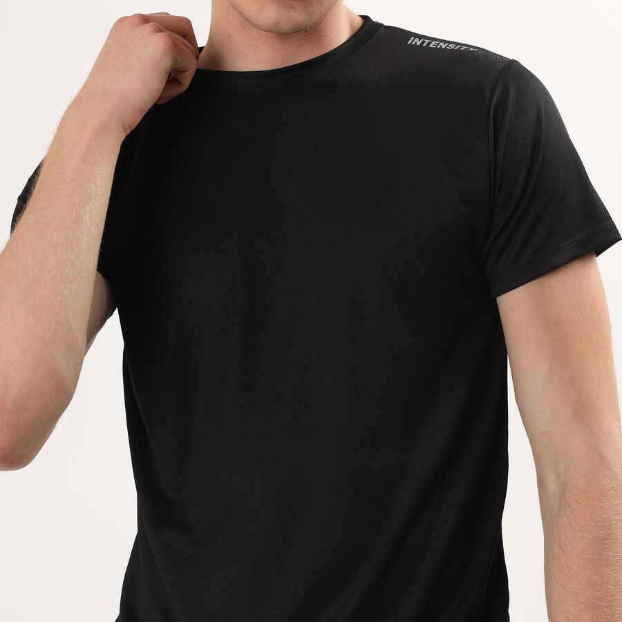 Men's Black Crew Neck Athleisure Drifit T-Shirt, काला, large