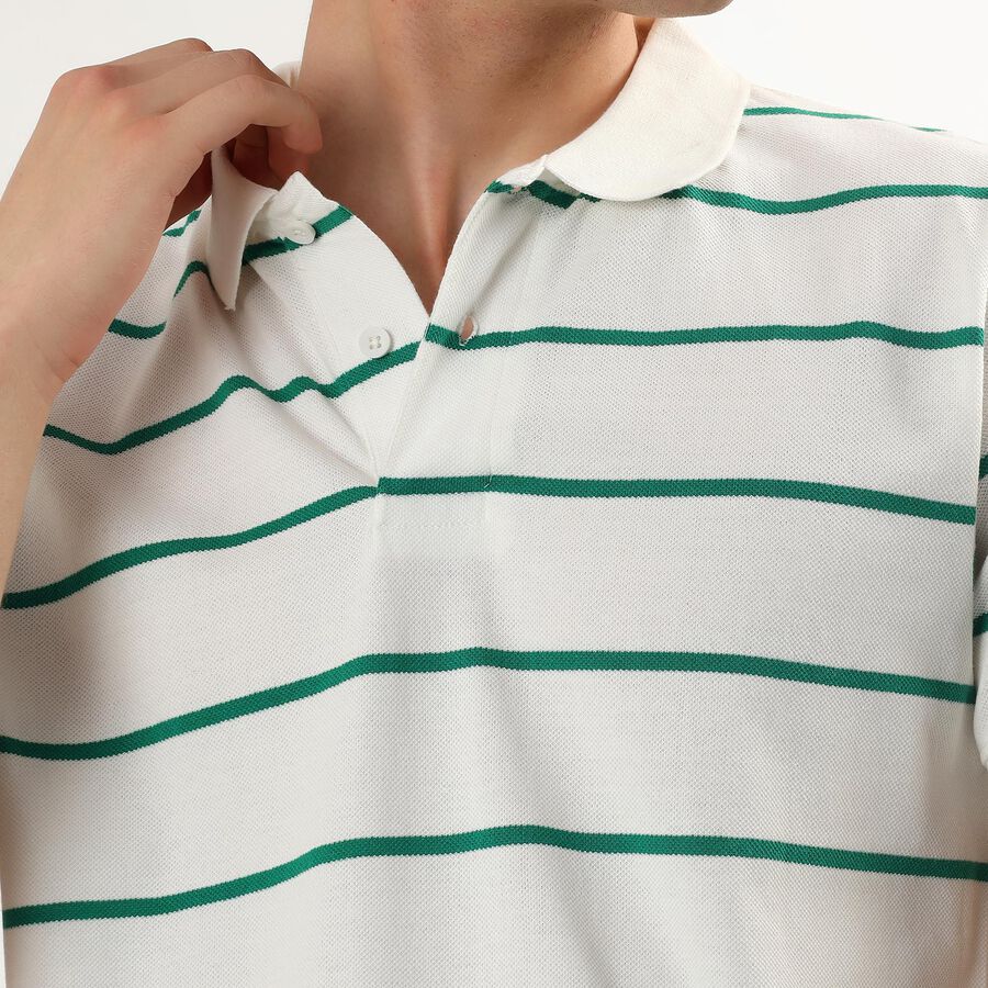 Men's White and Green Polo Neck Preppy T-Shirt, Light Green, large