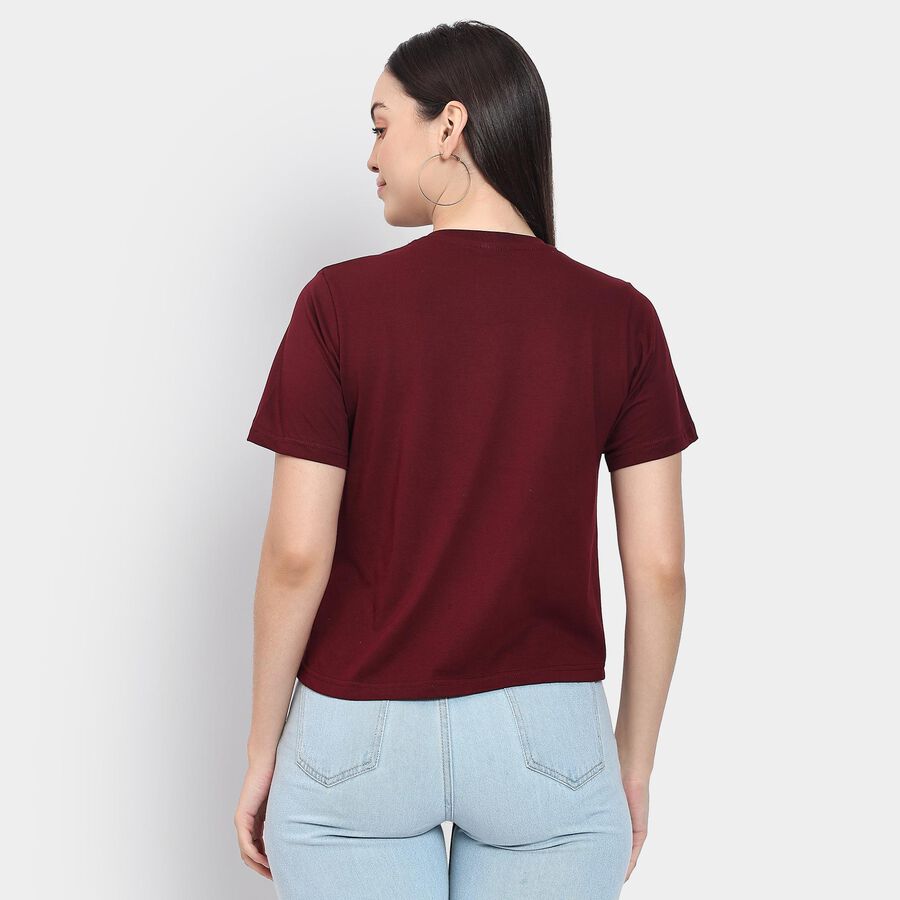 Ladies' 100% Cotton Round Neck T-Shirt , Wine, large image number null