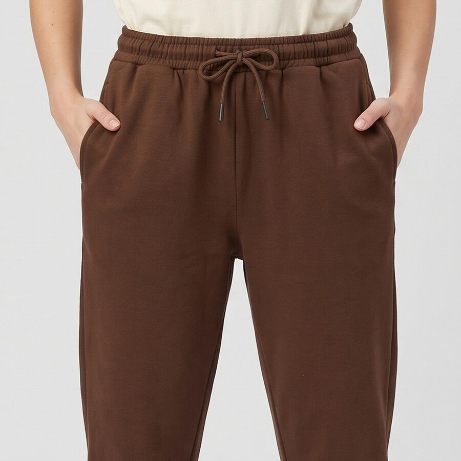 Women Brown Jogger Fit Solid Track Pants, Brown, large