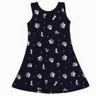 Girls' Navy Blue Printed Sleeveless A-Line Frock, Navy Blue, small image number null
