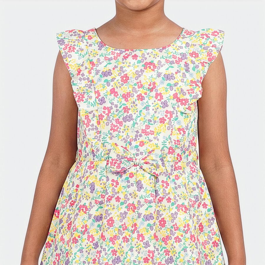 Girls' Yellow Floral Printed Fit and Flare Frock, Yellow, large