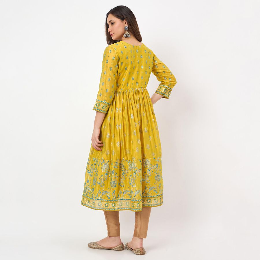 Women's Green Round Neck Floral Printed Kurta, हल्का हरा, large