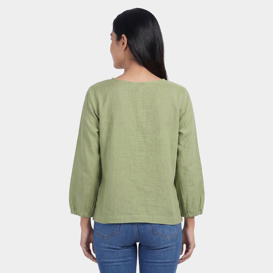 Women's Green Cotton Notch Neck Floral Printed Kurti, Light Green, large