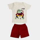 Infants' Red 100% Cotton Round Neck Printed Baba Suit, Red, small