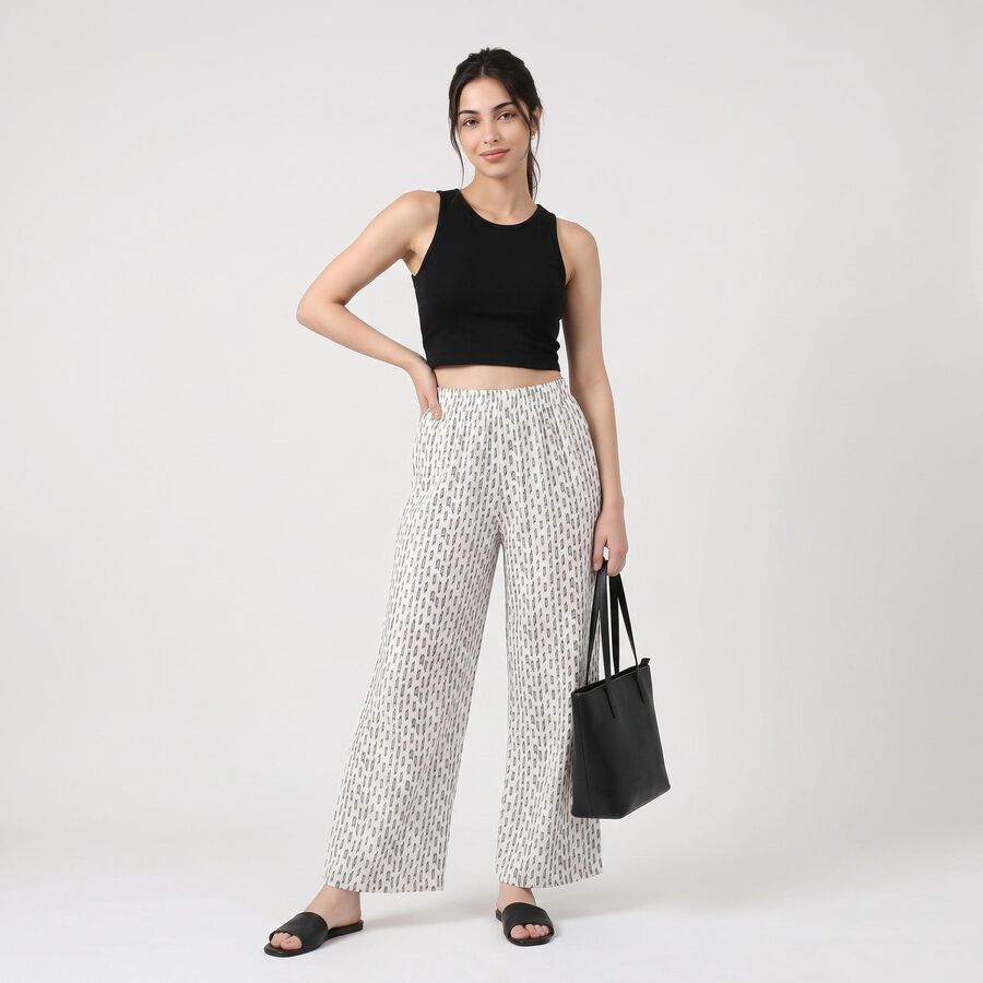 Women's Cream Regular Fit Palazzos, ऑफ व्हाइट, large