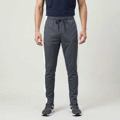 Men's Grey Tapered Fit Side-Striped Track Pants