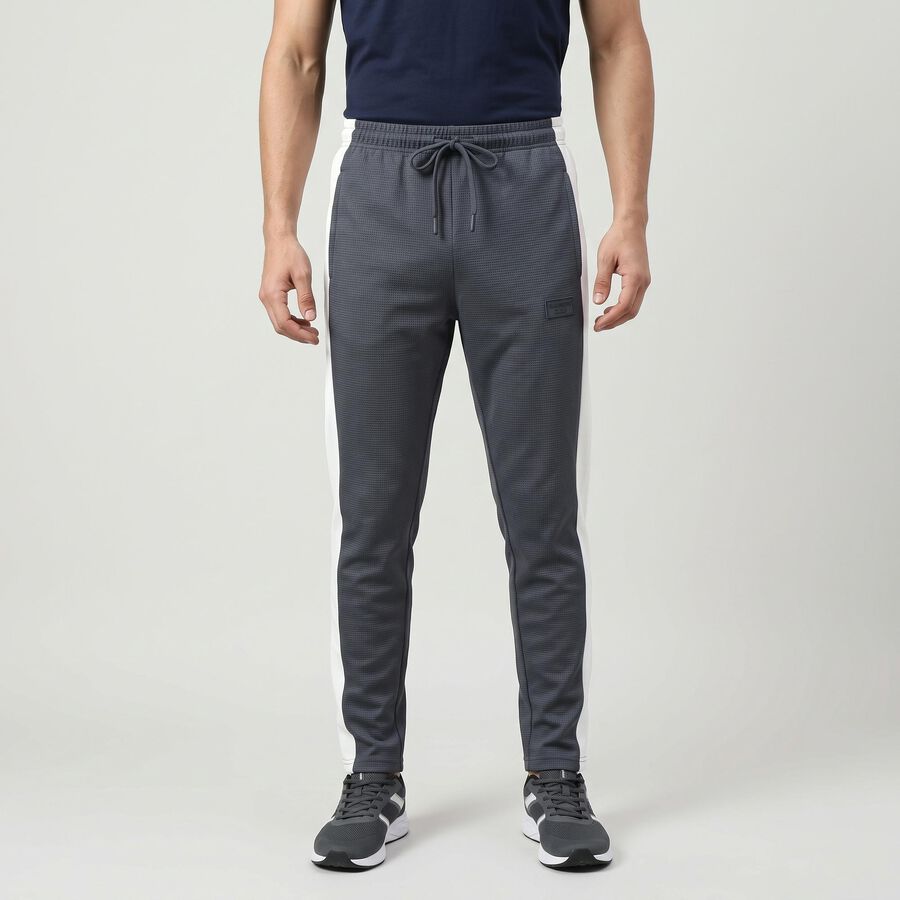 Men's Grey Tapered Fit Side-Striped Track Pants, Dark Grey, large