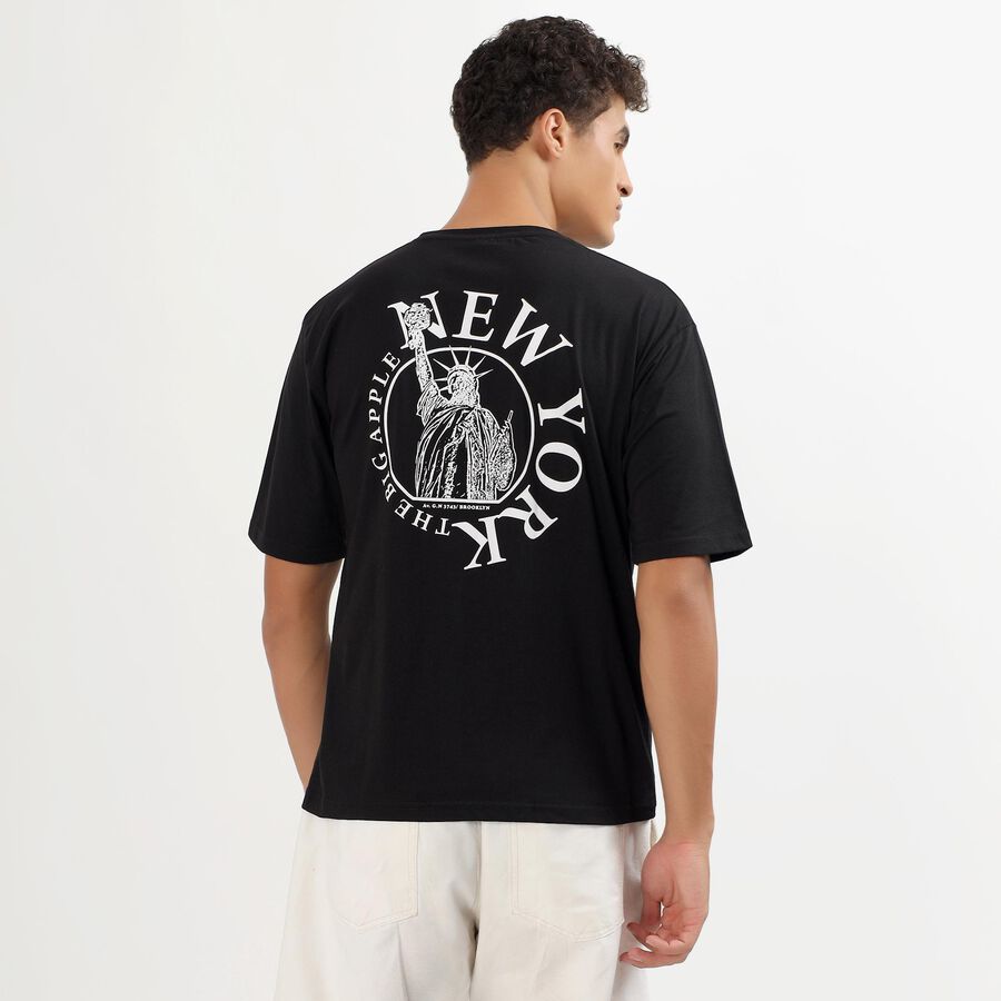 Men's Jet Black Round Neck Graphic Printed T-Shirt, काला, large image number null